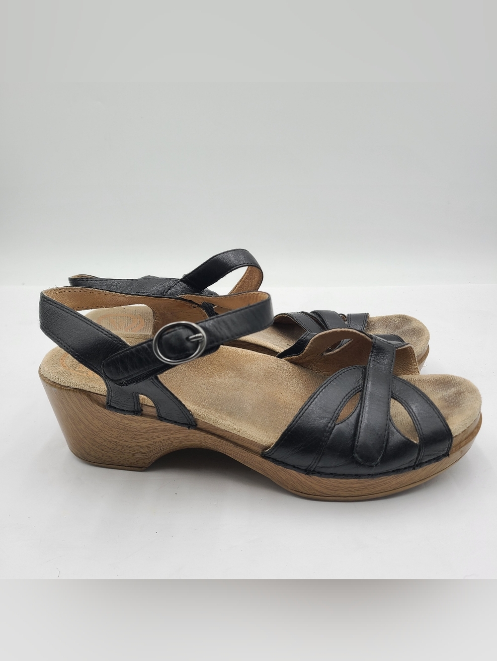 B27 Dansko Season Ankle Strap Slingback Black Leather Sandals 41 US 10